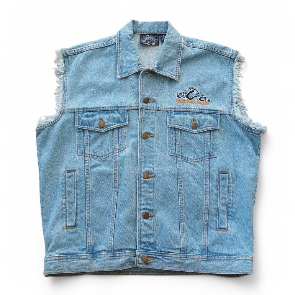 OCC Orange County Choppers Y2K Sleeveless Distressed Bikers Denim Vest Men's‎ L